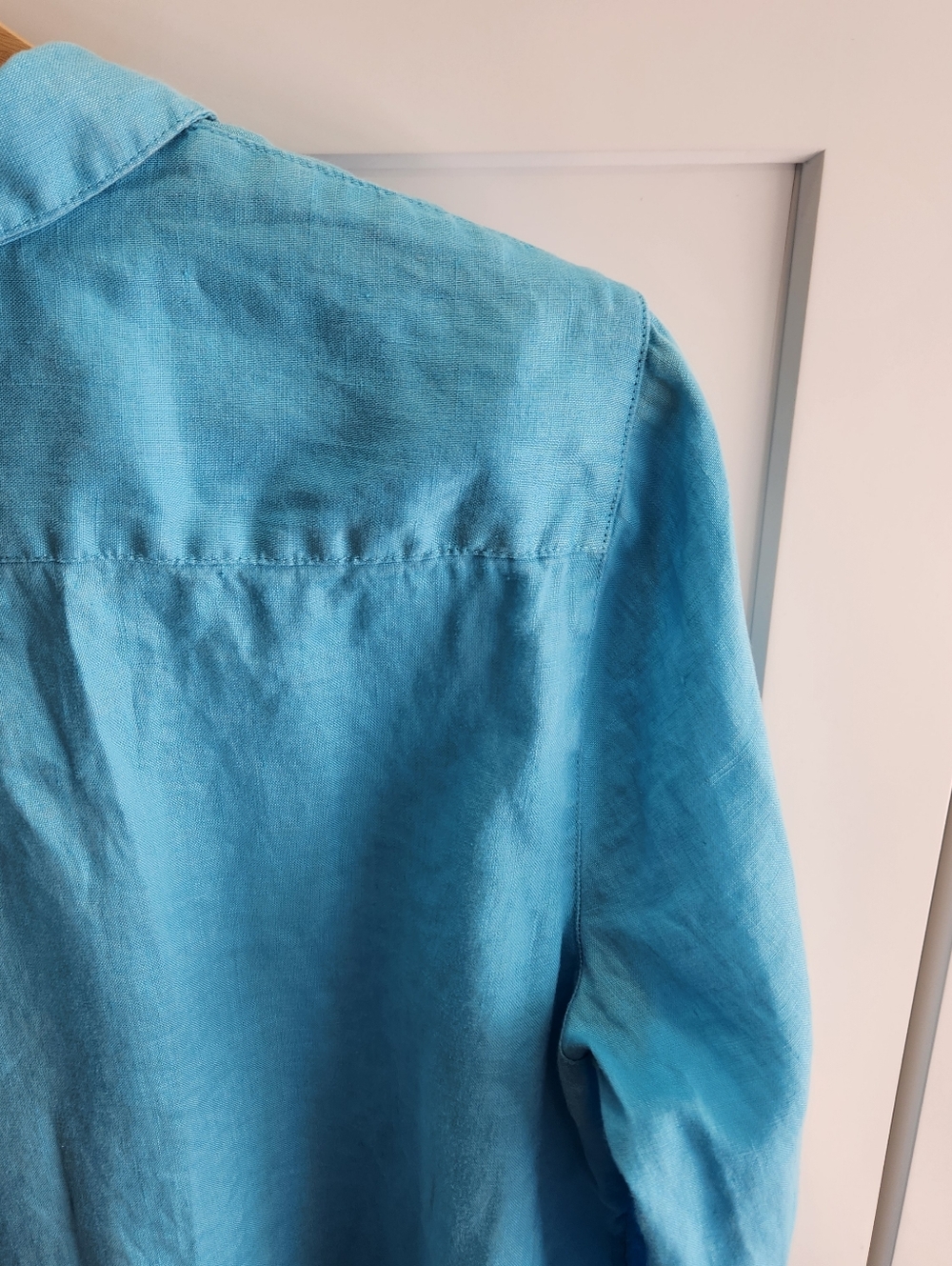J Jill Love Linen Island Blue Button Down Shirt Size Medium Petite - Picture 9 of 9